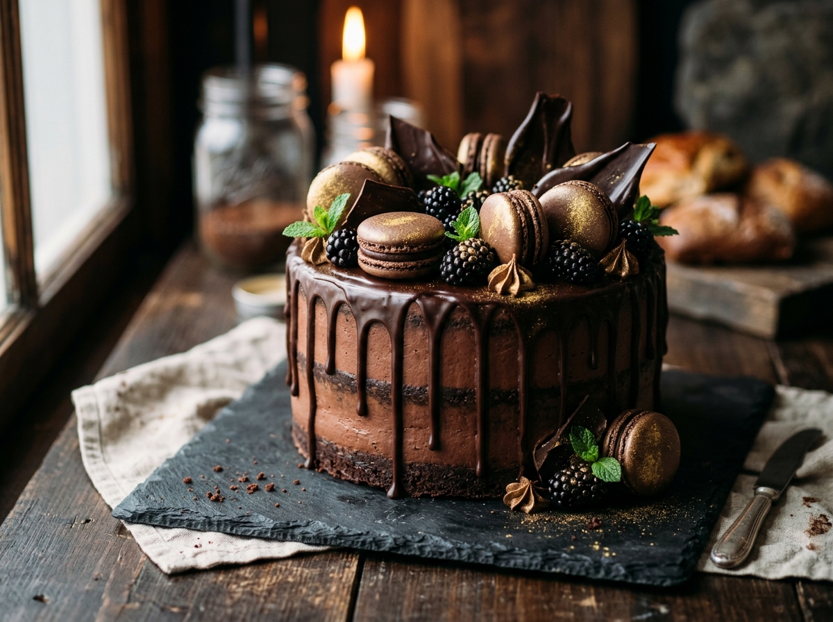 Belgian Dark Chocolate & Gold Macaron Drip
